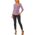 thumbnail image 2 of INSPIRE CHIC Women's Button Decor V Neck 3/4 Sleeve Solid Knitted Ruched Blouse Gray Purple XS, 2 of 5