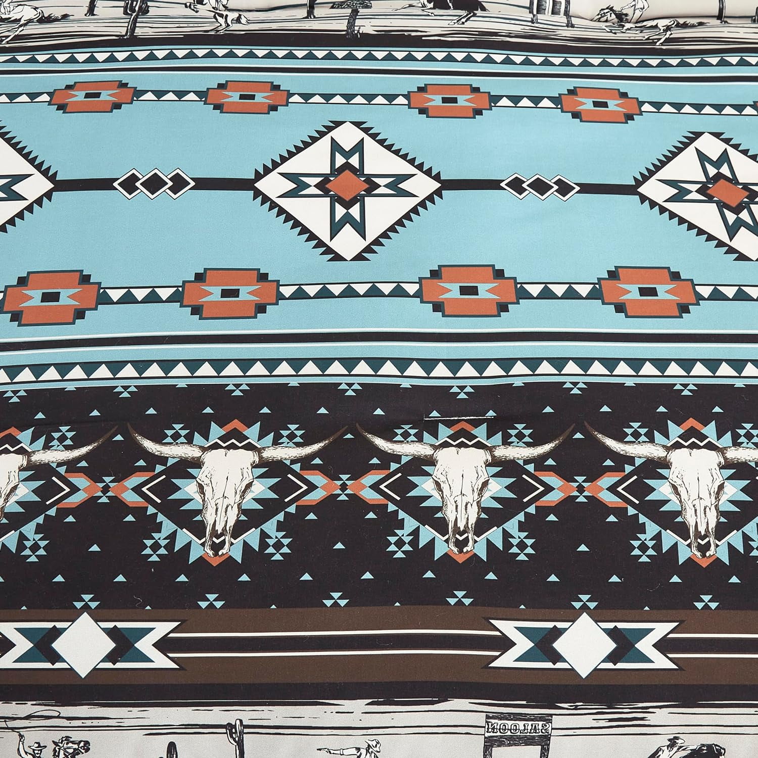Chezmoi Collection Boone 7-Piece Southwestern Cowboys Rodeo Comforter Set, Multicolor Blue Brown Beige Clay Printed Washed Microfiber Bedding, California King