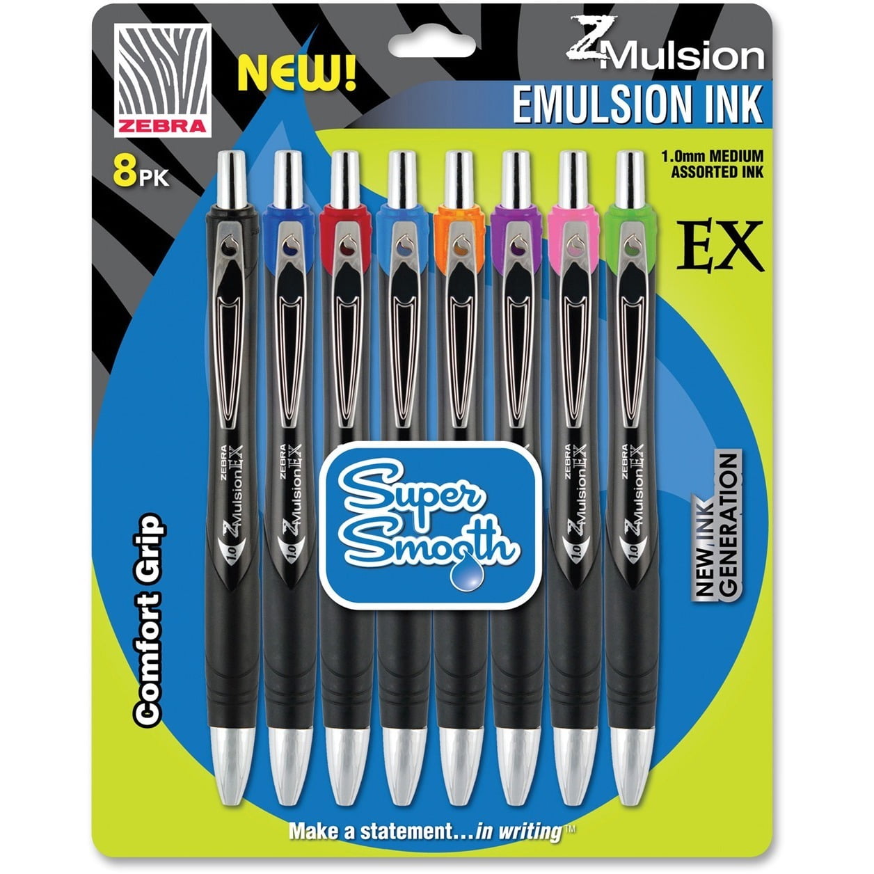Zebra Pen, ZEB34208, ZMulsion 8 Pack Assorted EX RT Pens, 8 / Pack