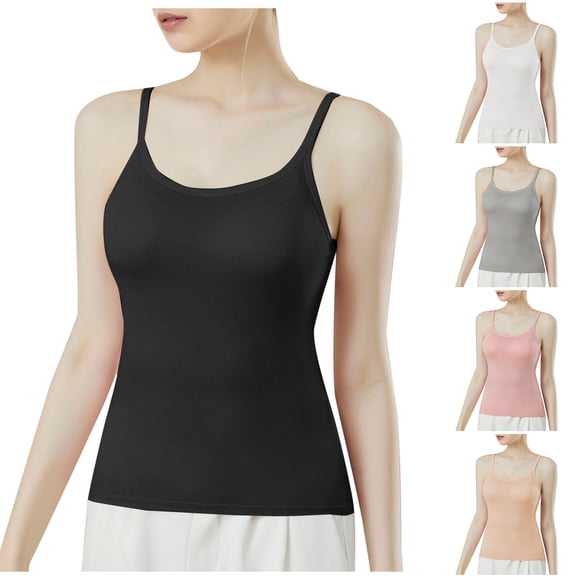Antinious Ladies Solid V-Neck Adjustable Strap Built In Bra Summer Camisoles