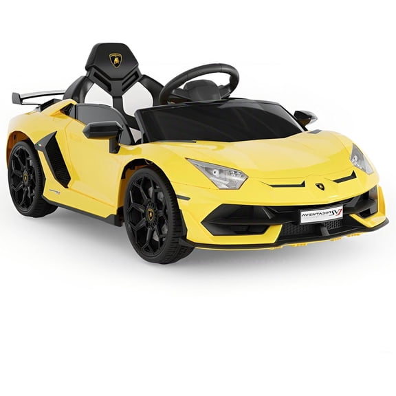 12V Licensed Lamborghini Ride-On Car with Remote Control, LED Lights, Engine Sounds, Bluetooth & USB, Battery Powered Electric Vehicle, Gift Toy for Ages 3-6,Yellow