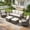 6PC-Sofa & Swivel Chairs & Ottomans & End Table, variant on Opohoro 73.4" Outdoor Patio Wicker 3-Seat Couch, Gray PE Rattan Patio Furniture Sofa with Blue Cushions for Porch or Backyard
