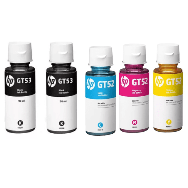 Paquete de tintas Originales HP GT53 y GT52 color NEGRO cian magenta amarillo
