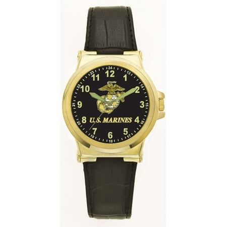 US Marines Leather Dress Watch (Gold Color)