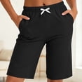thumbnail image 2 of Summer Pants for Women,Womens Casual Summer Shorts Bermuda Wide Leg Knee Length Elastic Waisted Lightweight Comfy Lounge Short with Pocket, 2 of 7