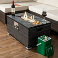 thumbnail image 6 of Outdoor Fire Table Propane Fire Pit Rattan Gas Fire Table, Gas Fire Table with Tile Tabletop,32" L x 20" W x15 H, Brown, 6 of 9