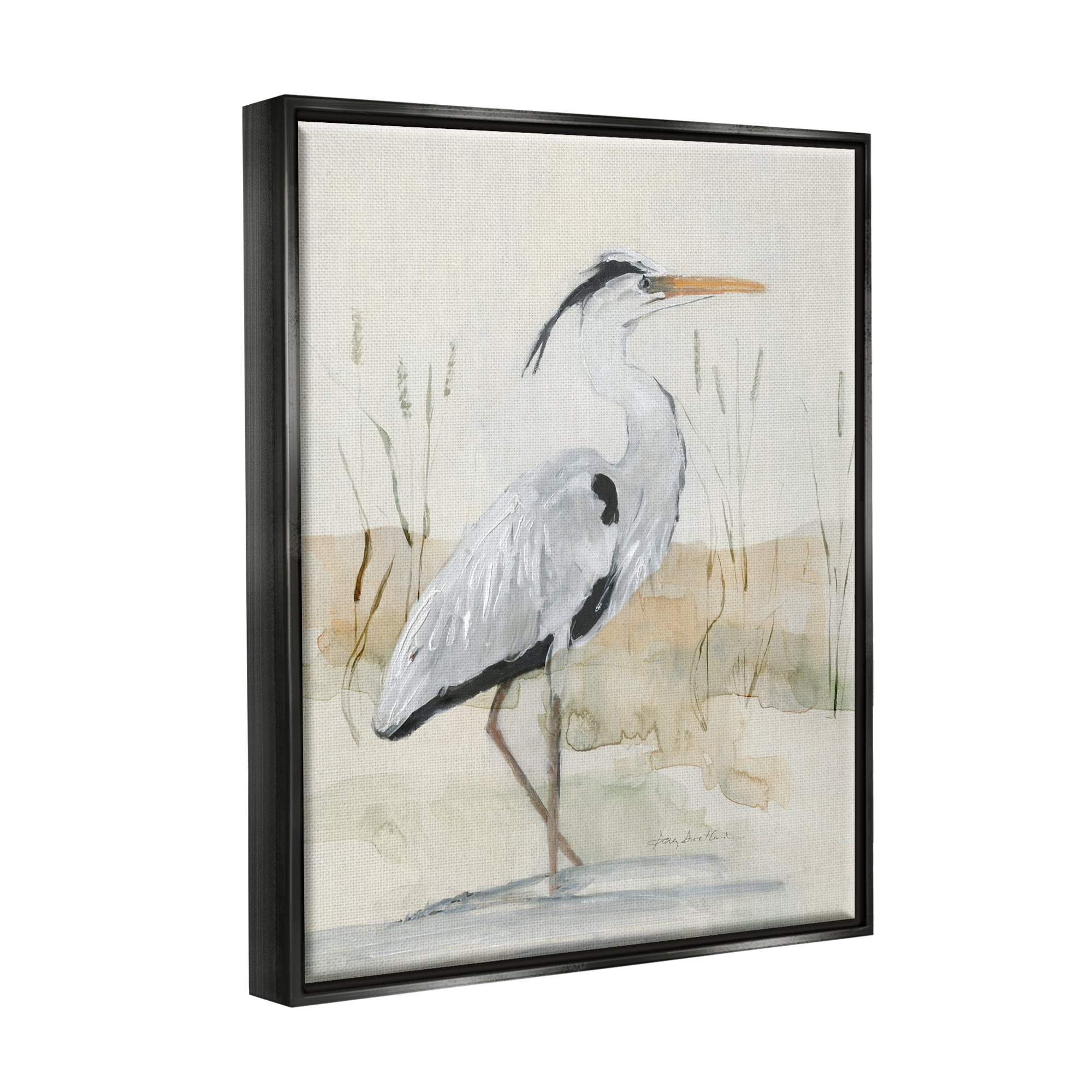 Stupell Industries Elegant Heron Nature Creek Portrait Coastal Painting Black Floater Framed Art Print Wall Art