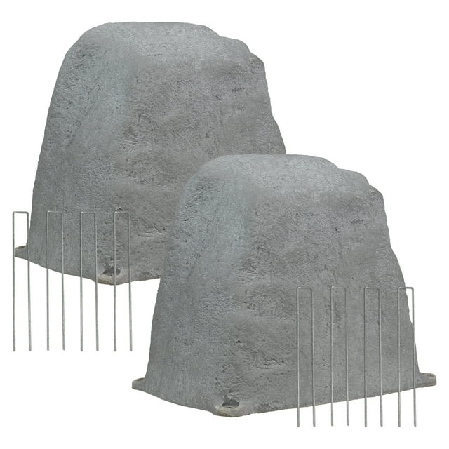 Sunnydaze Outdoor Flat-Top Polyresin Landscape Rock Septic Cover with Stakes - Gray - 11" - 2pk