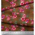 thumbnail image 2 of Soimoi Brown Viscose Chiffon Fabric Check & Floral Print Sewing Fabric Yard 42 Inch Wide, 2 of 3