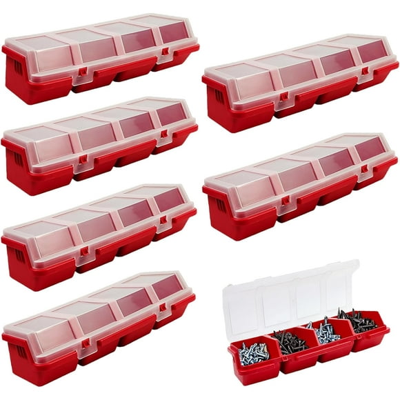 UTAH-6 Pcs Screw Organizers Storage Bins with Lids, Plastic Stackable Hardware Organizer Box for Garage Nails/Craft Tool Organizing, Tool Cart Cabinet Workbench Drawers with Compartment Bolt Organize