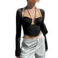 thumbnail image 1 of Mujeres Crop Top manga larga pecho plisado hueco fuera moda Halter verano Top para citas compras, 1 of 7