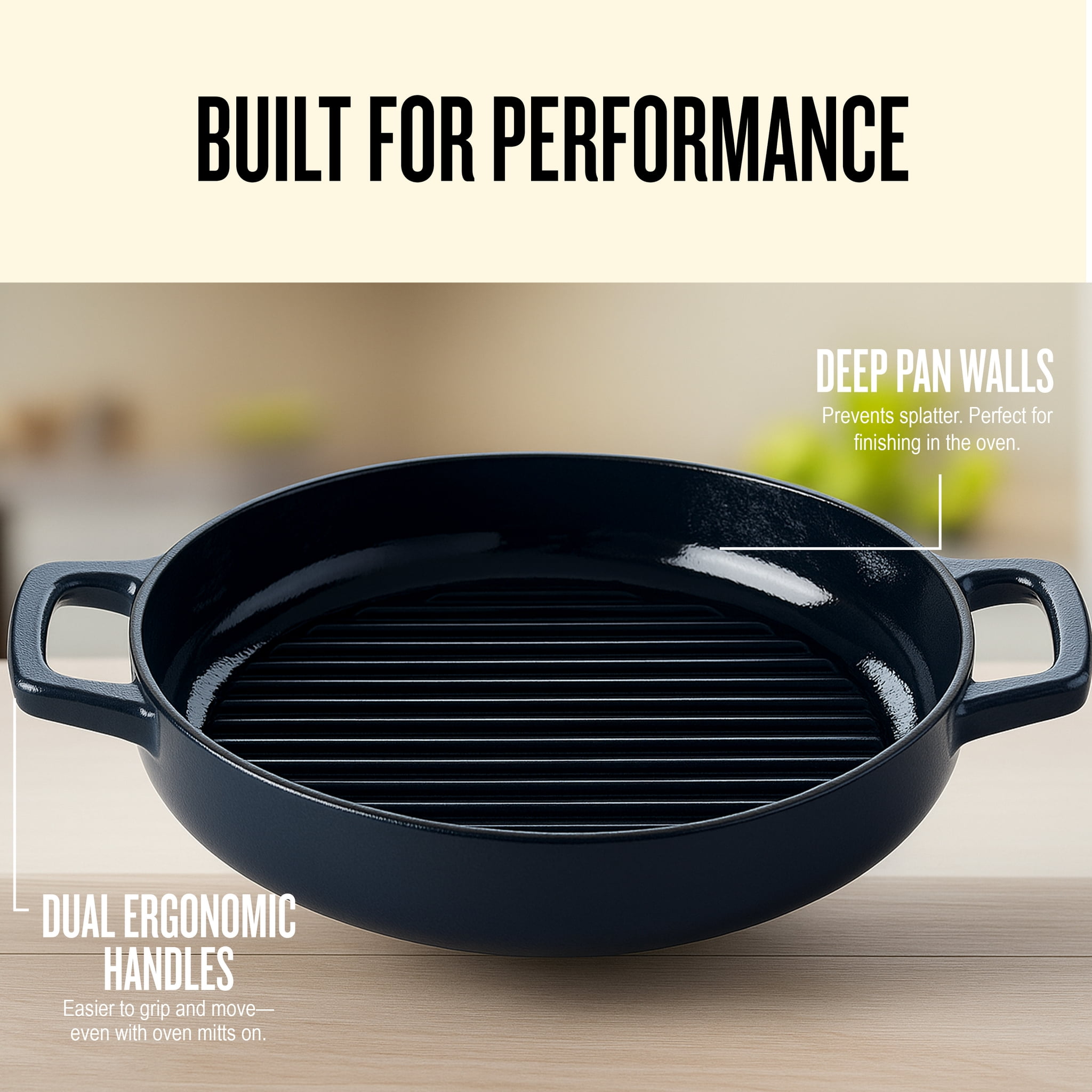 Alva 11-Inch Cast Iron Grill Pan, Non Toxic, Oven Safe to 500°F