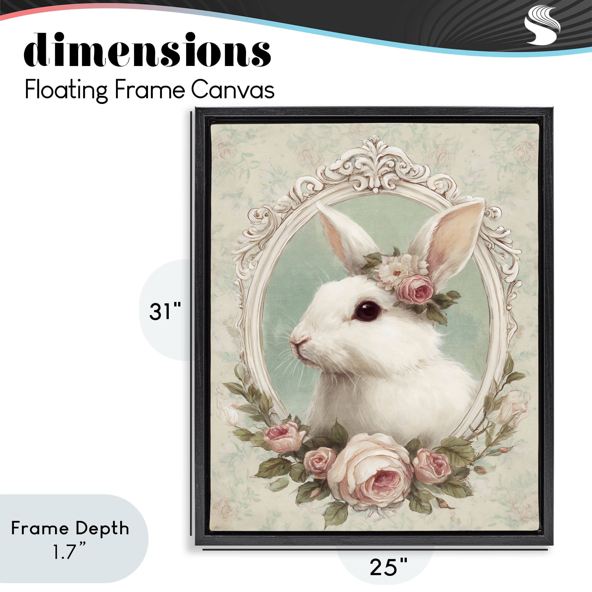 Stupell Industries Flower Fringed Bunny Portrait Black Framed Floater Canvas Wall Art, design by Ink Drop Loft