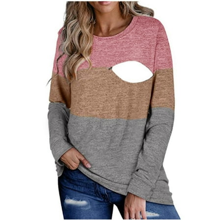 

Simplmasygenix Womens Maternity Clearance Long Sleeve Summer Tops Cotton Round Neck Solid Color Maternity Baby Print Clothe Top