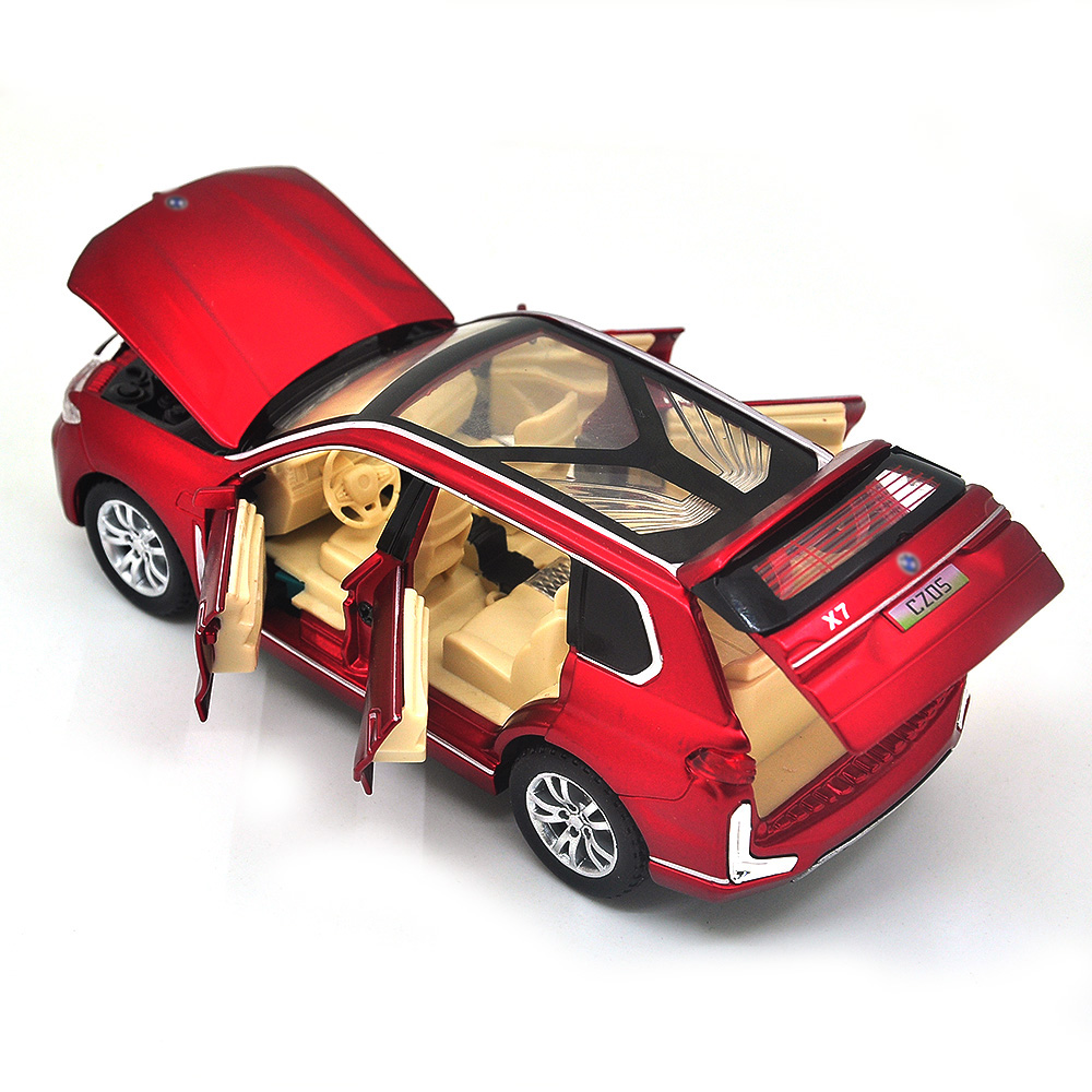 1:32 ratio is suitable for BMW X7 alloy die-casting models, equipped with openable doors, lights, sound and rebound functions. Boy's toy car, children's birthday gift toy car.