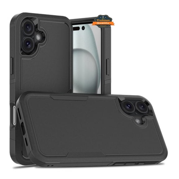 For Apple iPhone 16 (6.1") Hybrid Bumper Dual Layer TPU PC Heavy-Duty Military-Grade Rubber Defender Protective Phone Case Cover by Xpression - Black