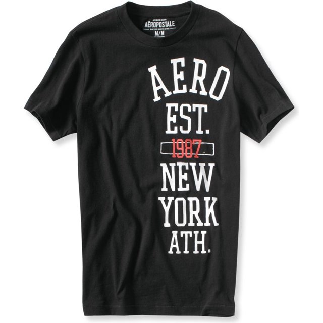Aeropostale Hombres Aero Est. Camiseta gráfica, negra, talla extra pequeña
