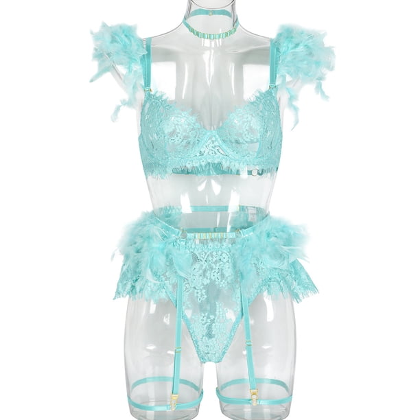 Conjunto sexy de encaje de plumas para mujer, ropa interior sexy con encanto de industria pesada