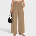 thumbnail image 2 of Futezty Wide Leg Pants for Women Cotton Linen Business Casual Long Trousers Palazzo Pants with Pockets, 2 of 5