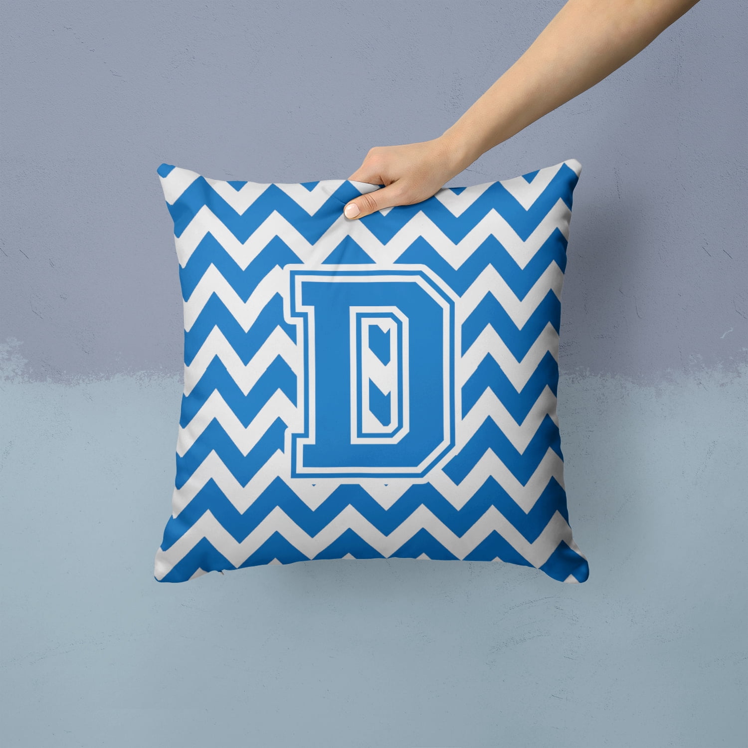 Letter D Chevron Blue and White Fabric Decorative Pillow