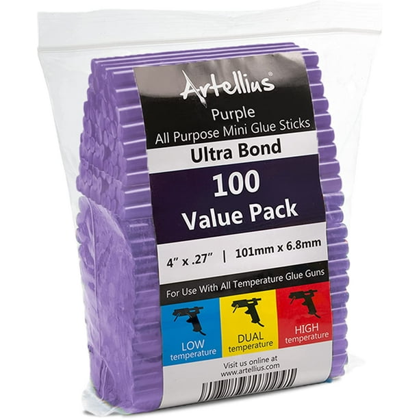 100 Pack Color Hot Glue Sticks. Purple Colored Glue Gun Sticks. Hot