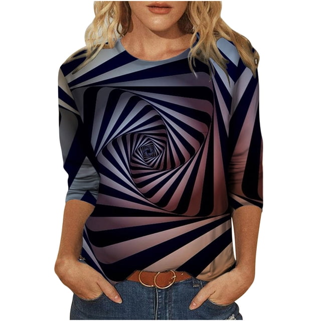 Blusa de cuello redondo de manga larga con estampado degradado de novedad clásica para mujer Pompotops gfhjh19242
