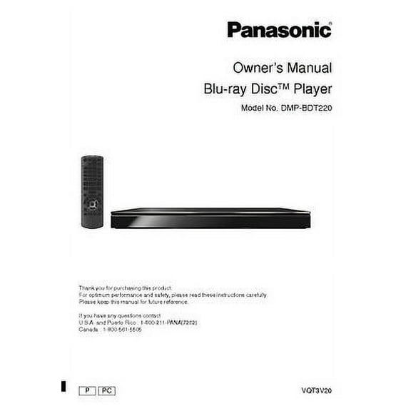 Instruction Manual ONLY for Panasonic DMP-BDT220 Blu-ray Player Owners Instruction Manual REPRINT