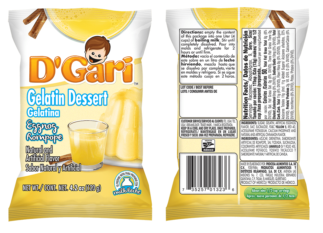 D'Gari Eggnog Gelatin Dessert, 4.2 oz