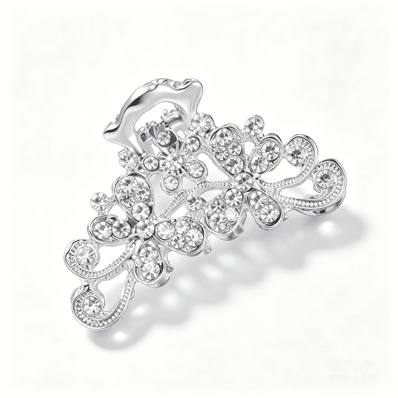 Elegant Rhinestone Hair Claw Clip for Women, Bling Silver Alloy Jaw Clip Retro Sparkly Hair Accessory for Party, Wedding, Dinner, and Special Occasions
