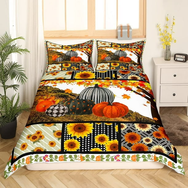 Ropa de cama Funda Nórdica Otoño Calabaza Girasol juego de cama Niños Niñas Geométrico