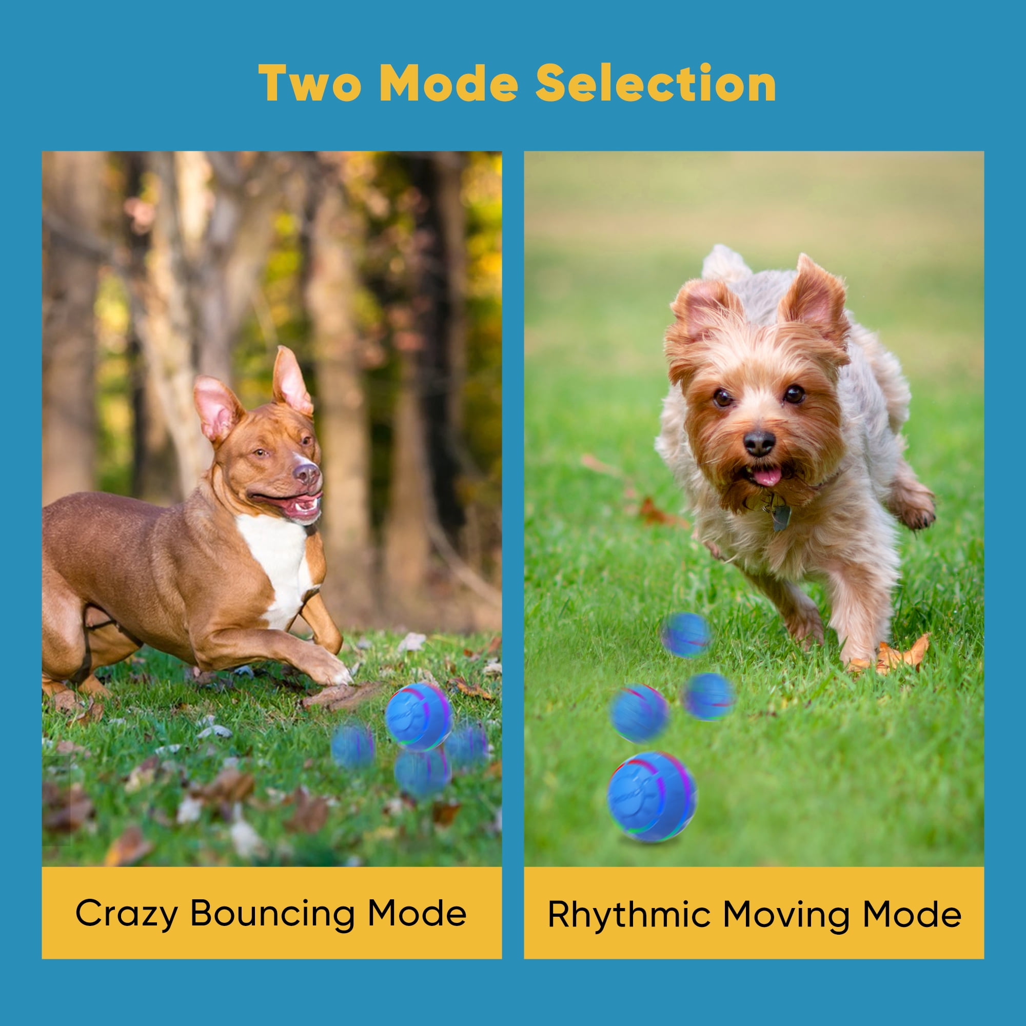Petbobi Interactive Toy Dog Ball, Active Rolling Ball for Dogs with Flashing LED Light, Moving Bouncing Toys Ball for Medium Large Dogs, USB Rechargeable, Blue