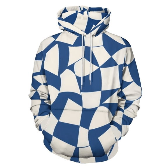 Abstract Blue White Shapes Men's Women Vintage 3D Hooded Sweatshirt - All-Season Loose Fit Streetwear