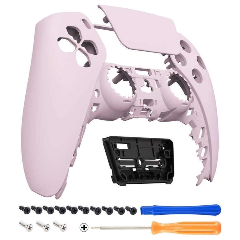 eXtremeRate Cherry Blossoms Pink Touchpad Front Housing Shell Compatible with ps5 Controller, Soft Touch DIY Replacement Shell Custom Touch Pad Cover