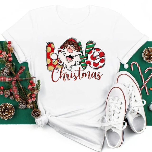Camiseta con estampado de árbol de Navidad para mujer, ropa juvenil, Tops, 2023