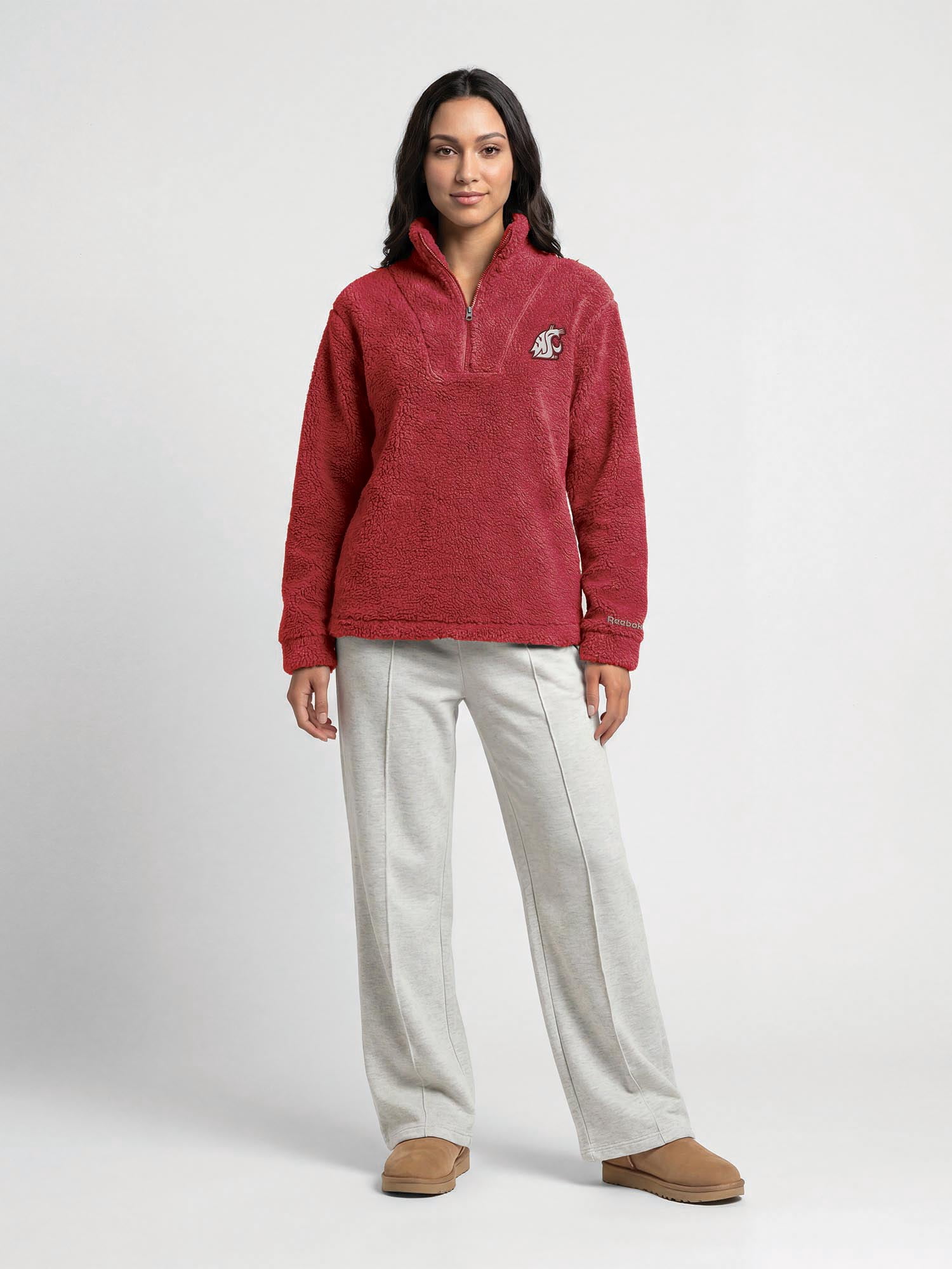 Washington State Cougars Reebok Womens Relaxed Fit Qtr Zip Sherpa Pullover