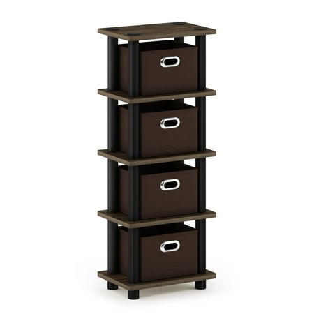 Furinno Turn-N-Tube 4-Bins System Rack, Columbia Walnut/Black/Dark Brown