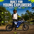 thumbnail image 3 of IVFJFV 500W Electric Dirt Bike for Kids,Up to 17.4MPH & 23.6 Miles,Two Speed Modes, Front & Rear Suspension,Mechanical Disc Brakes, 165 LBS,Beginner-Friendly Handle, All-Terrain,BLUE, 3 of 8
