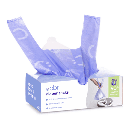 Ubbi Disposable Diaper Sacks, Lavender Scented, Easy-to-Tie Tabs, Diaper Disposal , 200 Count, Newborn