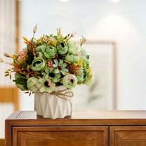 Luxcidy Faux Flowers with Vase, Artificial Silk Flowers in Ceramic Vase, Fake Flower Arrangement for Home Office Kitchen Bathroom Coffee Dining Table Centerpiece Decor (Green)