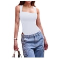 thumbnail image 3 of Women'S Bodysuits Ribbed Strappy Square Neck Sleeveless Tummy Control Tank Tops Bodysuits White XL, 3 of 7