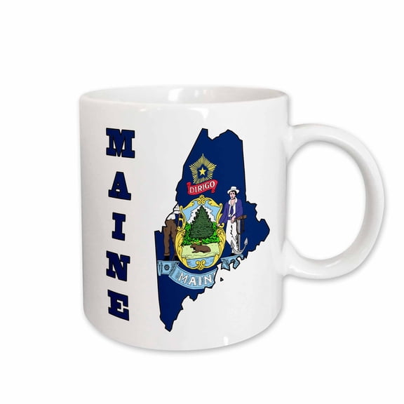3drose, Maine State Flag in the Outline Map and Letters for Maine, 15oz Mug