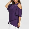 thumbnail image 4 of Babysbule Women's Tops Plus Size Women O-Neck Cold Shoulder Solid Lace Short Sleeve Zipper Tops Blouse, 4 of 8