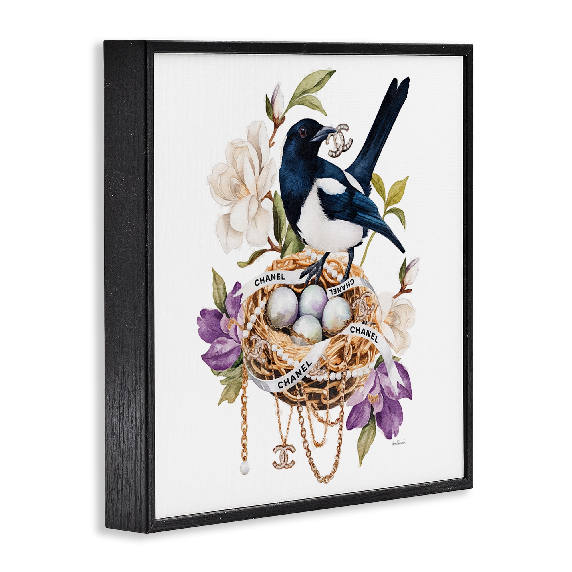 Stupell Industries Glam Birds Nest Magnolia Black Framed Giclee Art, design by Amanda Greenwood