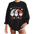 thumbnail image 1 of Pompotops Automne et Hiver Femmes Chandail Imprimé de Noël Col Rond Manches Longues Blouse Unie Hauts Chandails en Molleton, 1 of 5