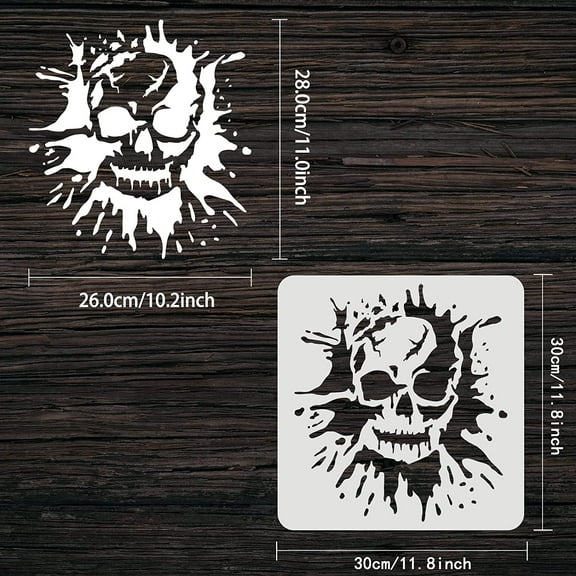 Plastic Bleeding Scary Skull Sturdy Stencil 11.8x11.8inch Horror Human Skeleton Sheet Large Painting Decoration Reusable Mylar Template for Wall and Fabric Wood Signs Home Decor