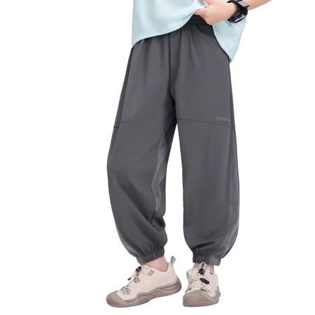 Boys UPF50+ Cool Mesh Panel Anti-Mosquito Jogger Pants Elastic Waist Lightweight Breathable Kids Summer Long Trousers for Outdoor School Daily Wear(Dark Gray 5-6 Years)