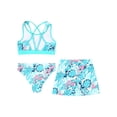 thumbnail image 4 of TiaoBug Kids Girls 3 Piece Swimsuit Criss Cross Bikini Set Hawaii Surfing Floral Print Bathing Suit Pool Party Swimwear Leaf 14, 4 of 7