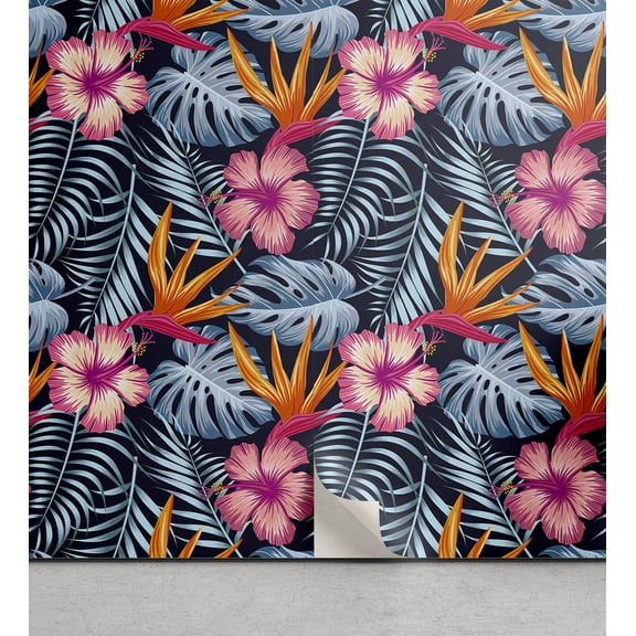Ambesonne Tropical Peel & Stick Wallpaper for Home, Aloha Hawaii Melancholia, 13"x100", Purple Blue Grey Orange