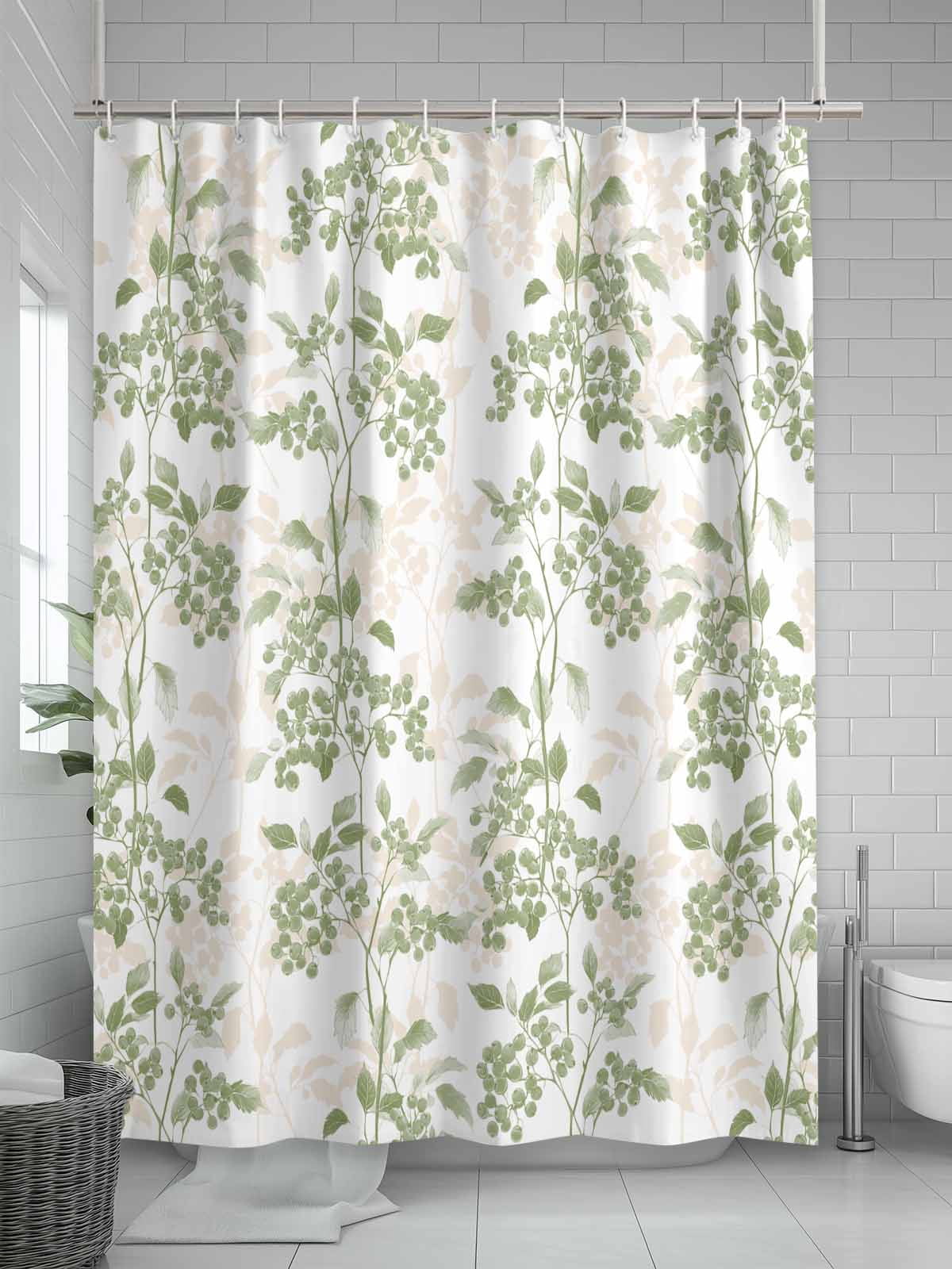 Boanket Polyester Fabric Sage Green Botanical Shower Curtain, Vintage Nature Flower Waterproof Bathtub Curtain Bathroom Decor Set with Hooks 72 x 84 Inches,