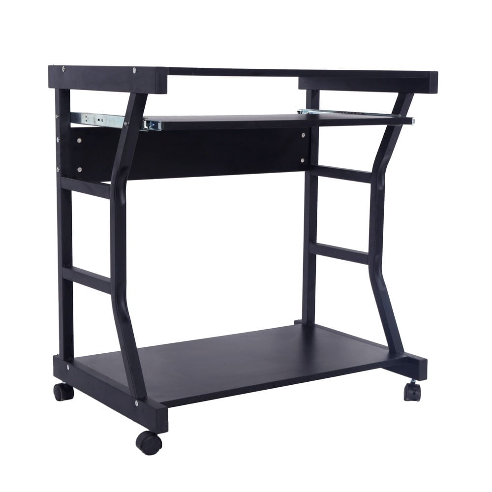 IVV 27.55" Small Rolling Computer Desk on Wheels, with Keyboard Tray and Bottom Shelf, for Bedroom, Living Room, Home Office, Black